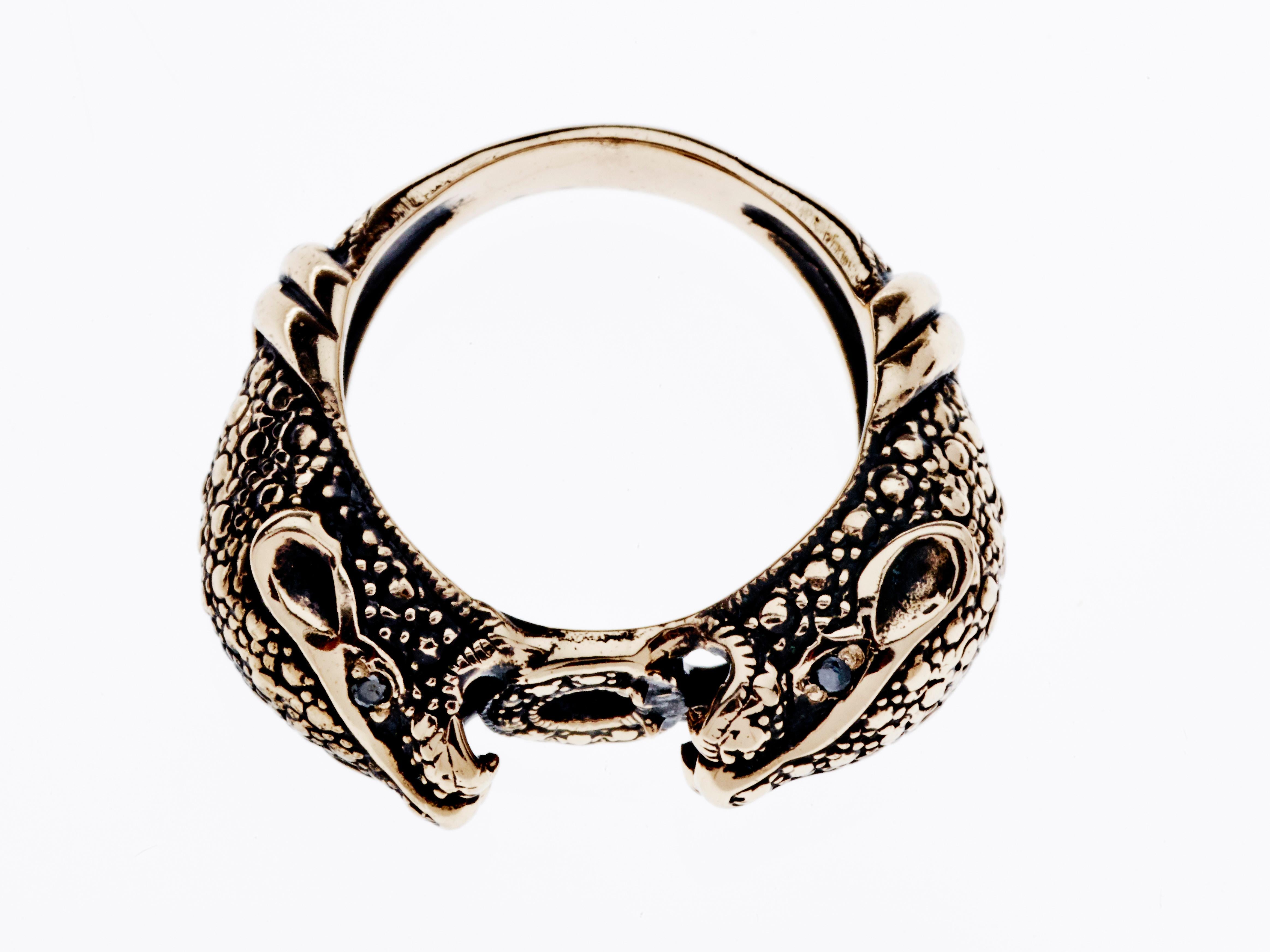 Jaguar Ring Black Diamond Cocktail Ring Bronze Animal J Dauphin For Sale 3