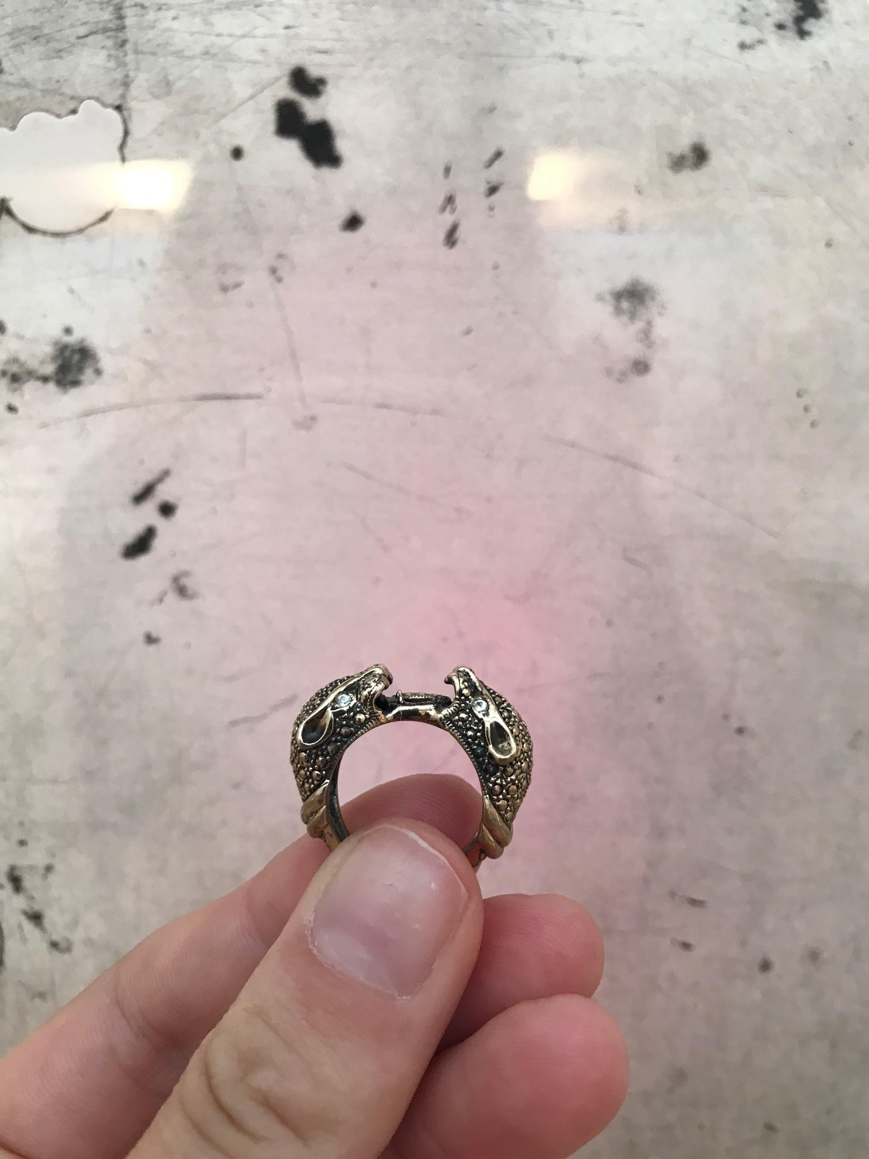 Contemporary Jaguar Ring Black Diamond Cocktail Ring Bronze Animal J Dauphin For Sale