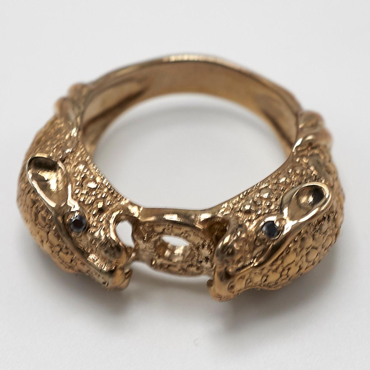 Black Diamond Double Jaguar Head Ring Bronze Animal Ring J DAUPHIN

J DAUPHIN 