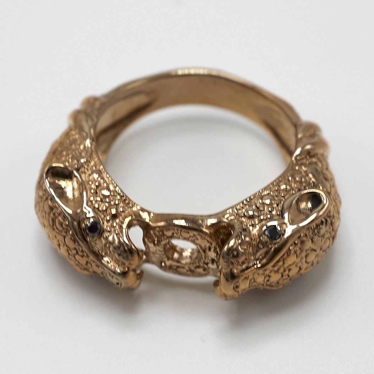 Contemporary Black Diamond Jaguar Cocktail Ring Bronze Animal Ring J Dauphin
