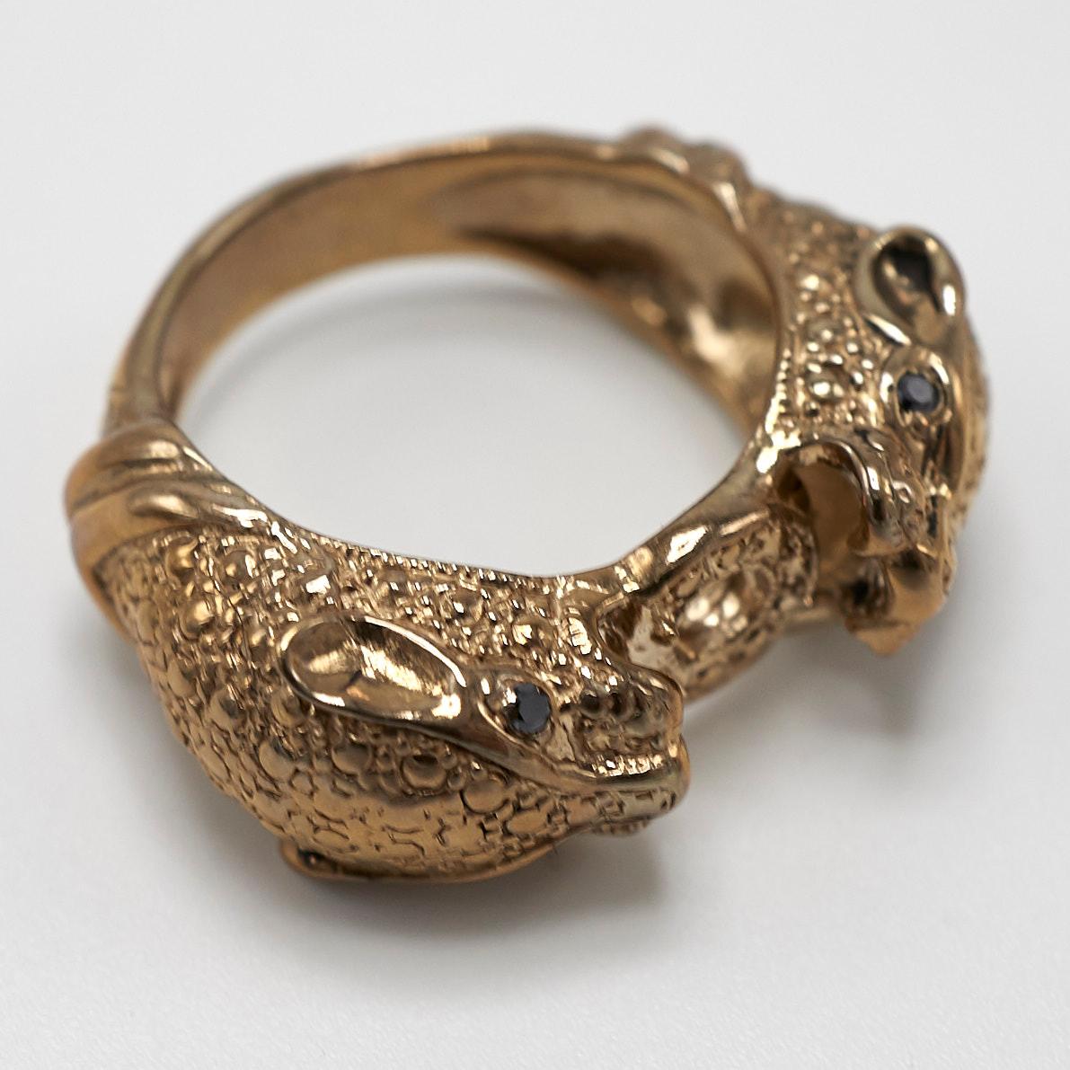 Round Cut Black Diamond Jaguar Cocktail Ring Bronze Animal Ring J Dauphin