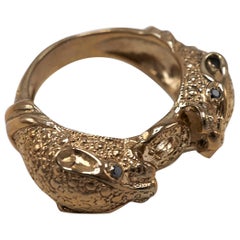 Black Diamond Double Jaguar Head Ring Bronze J Dauphin