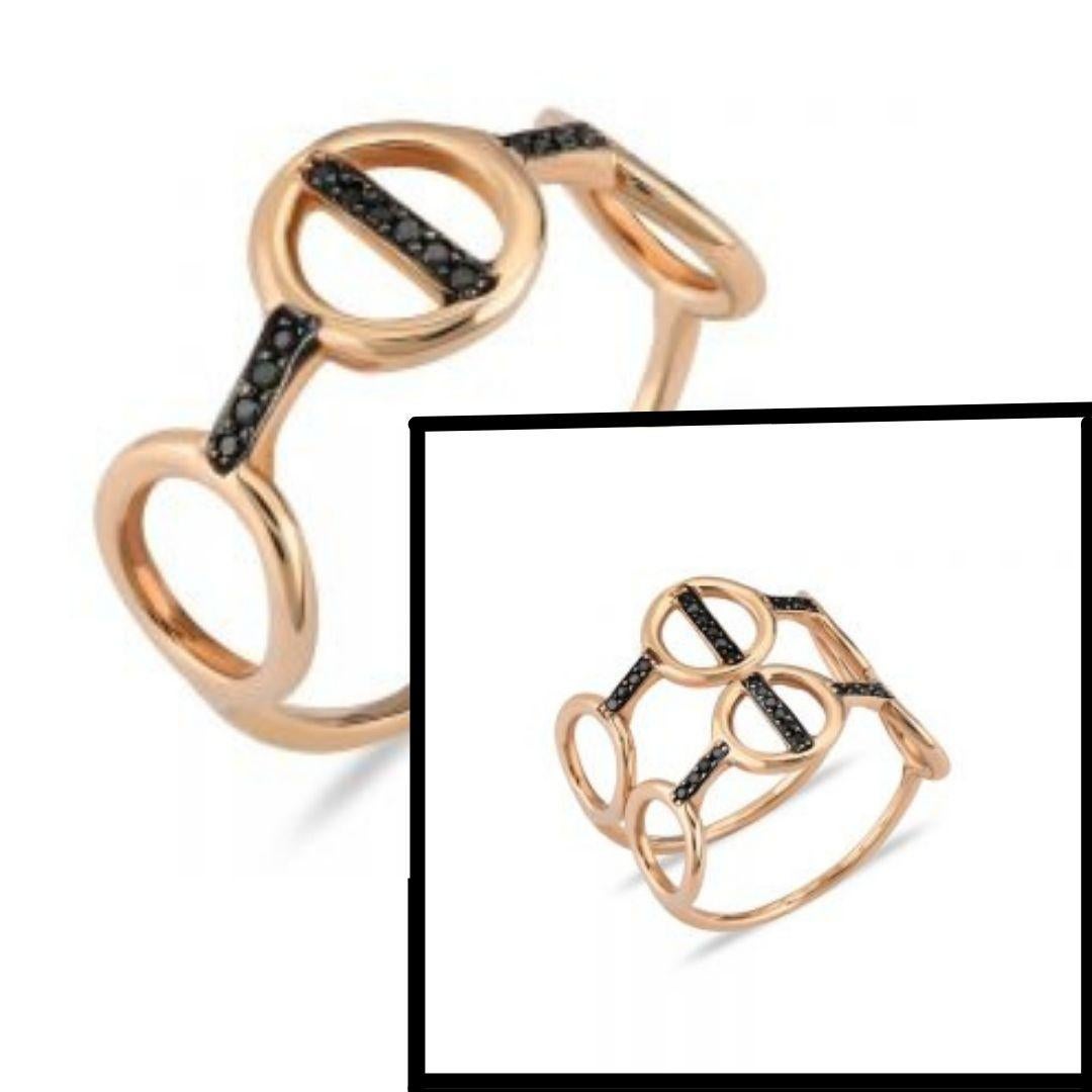 Brilliant Cut Black Diamond Double Row Ring in Rose Gold with For Sale