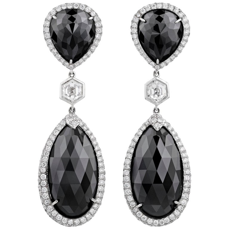 Black Diamond Drop Earrings For Sale at 1stDibs