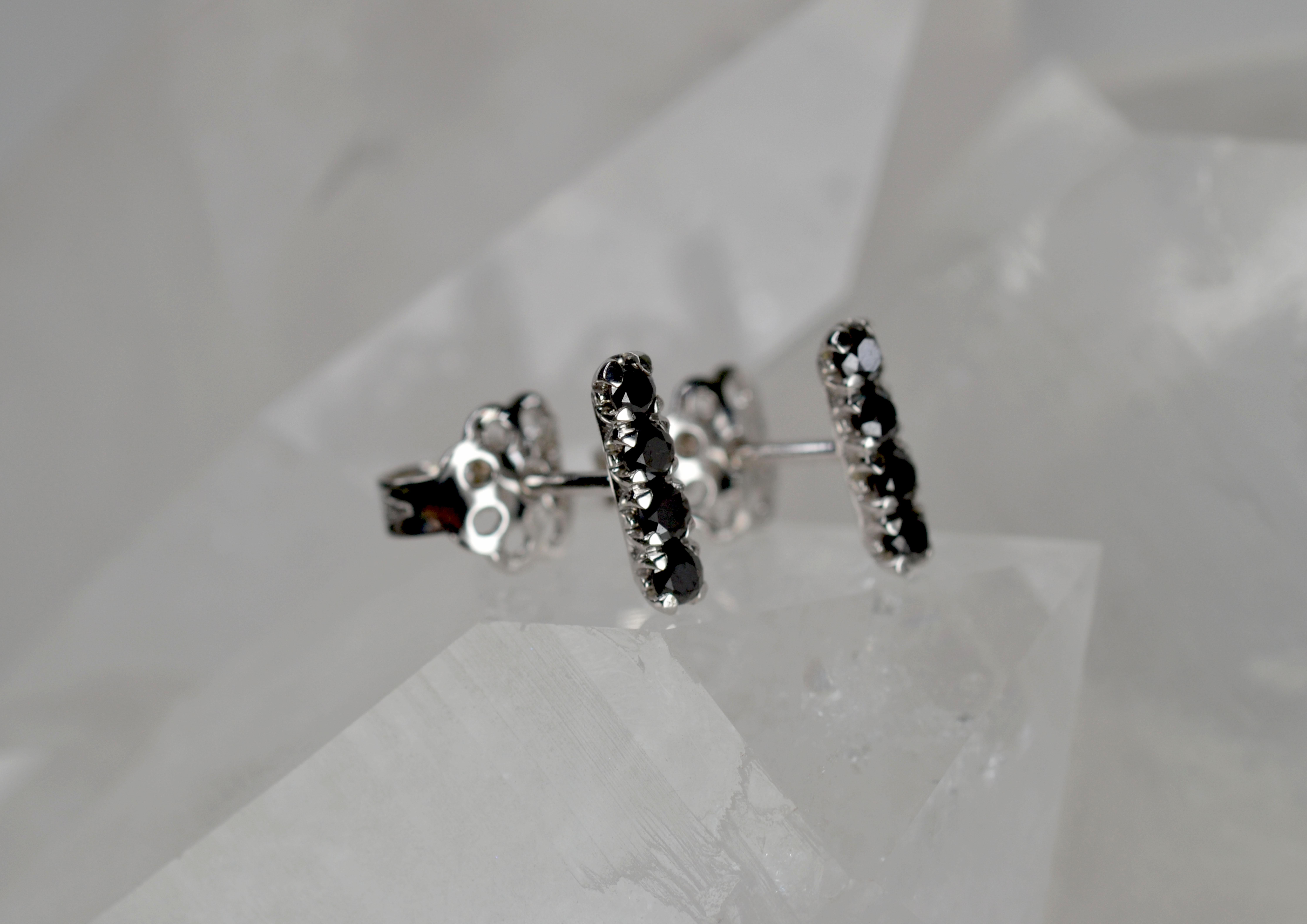 Contemporary Black Diamond Earring Stud in 18 Karat White Gold For Sale