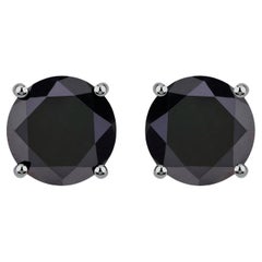 Black Diamond Earrings 3.46 Carats 14K White Gold