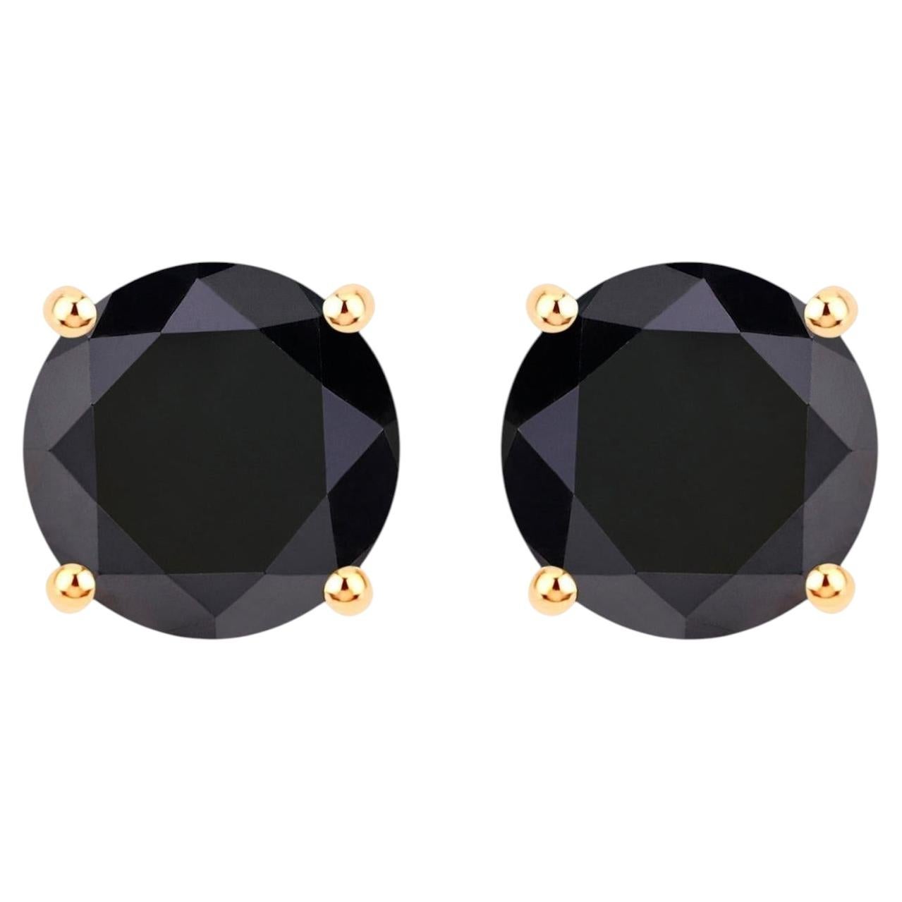 Black Diamond Earrings 3.82 Carats 14K Yellow Gold