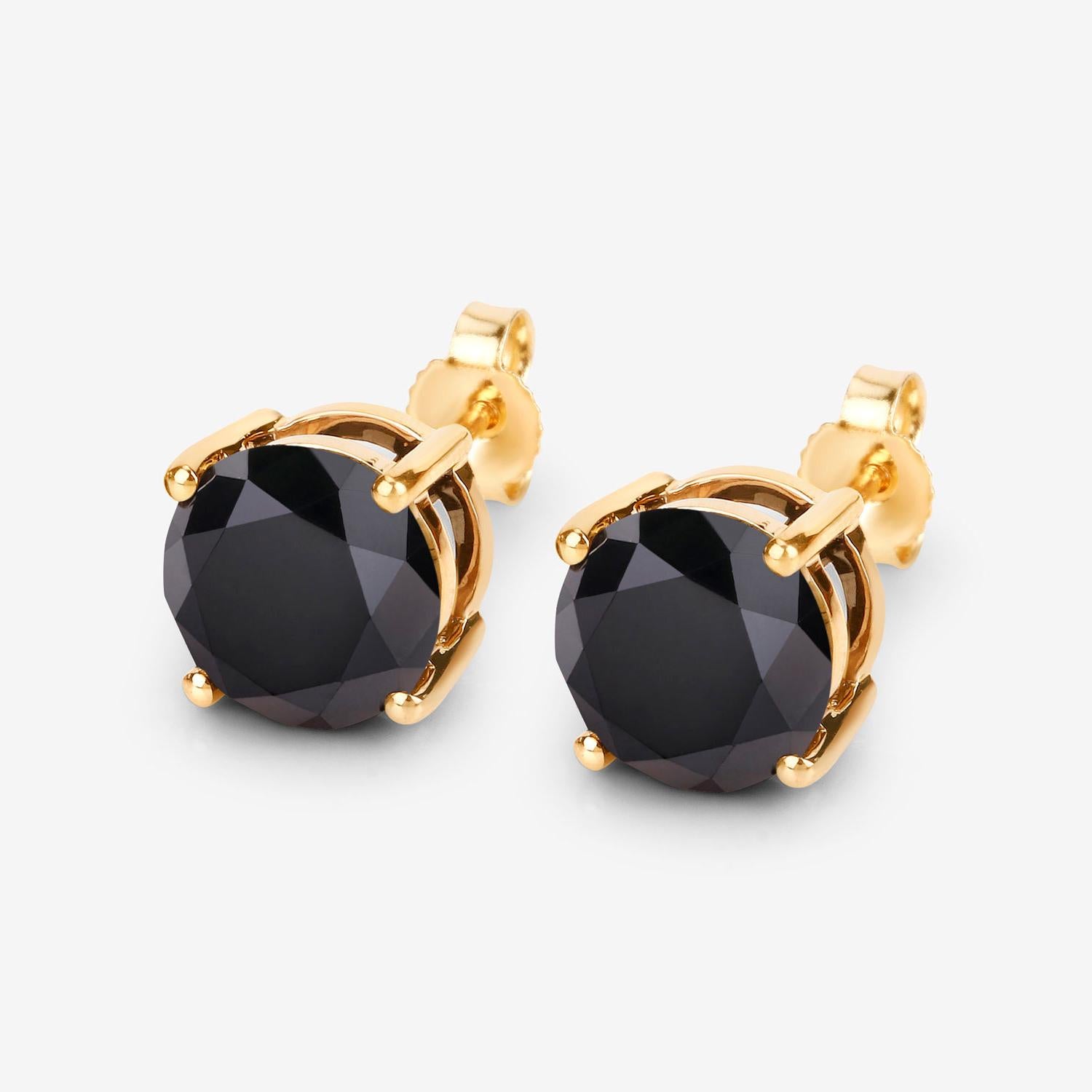Contemporary Black Diamond Earrings 4.76 Carats 14K Yellow Gold For Sale