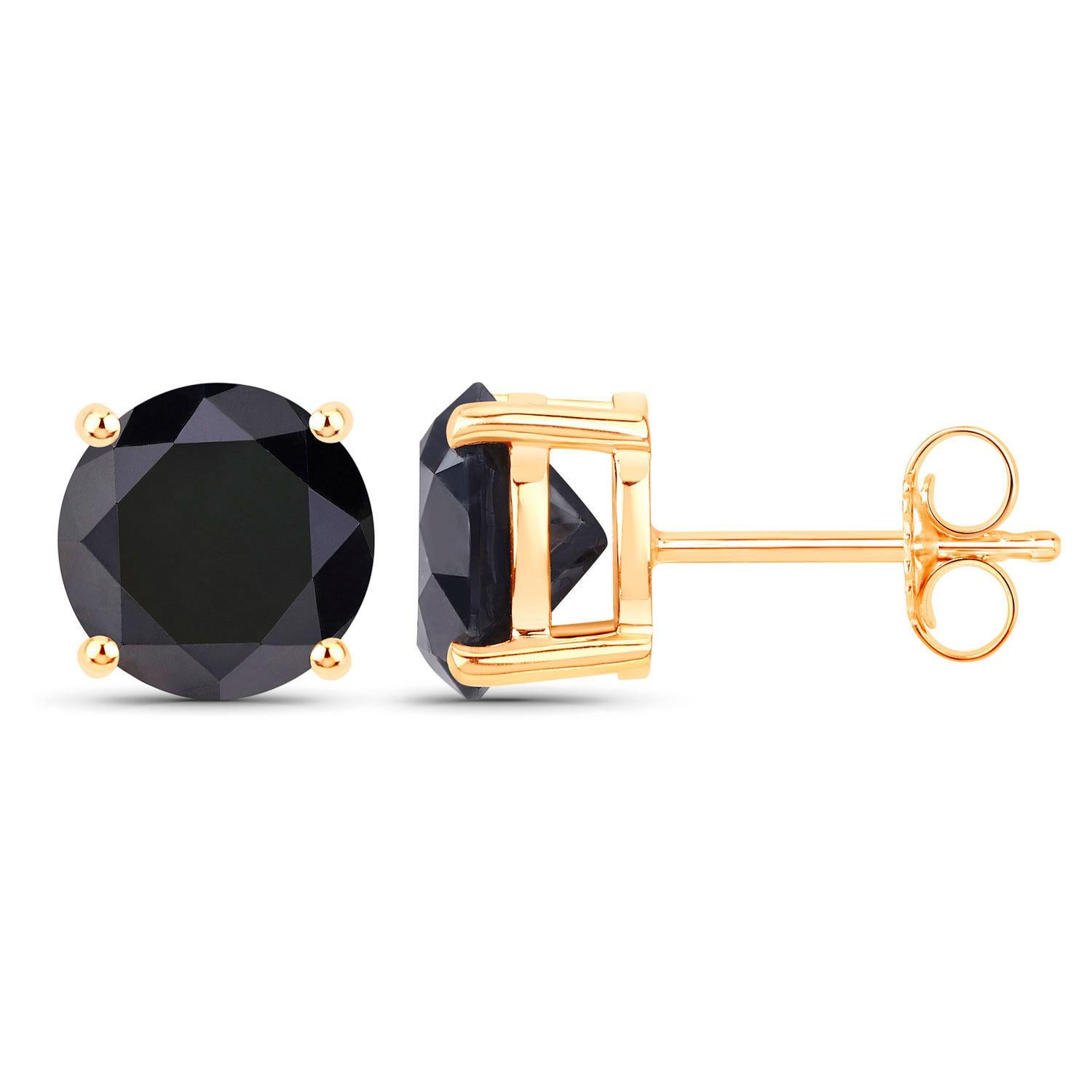 Black Diamond Earrings 4.76 Carats 14K Yellow Gold In Excellent Condition For Sale In Aliso Viejo, CA