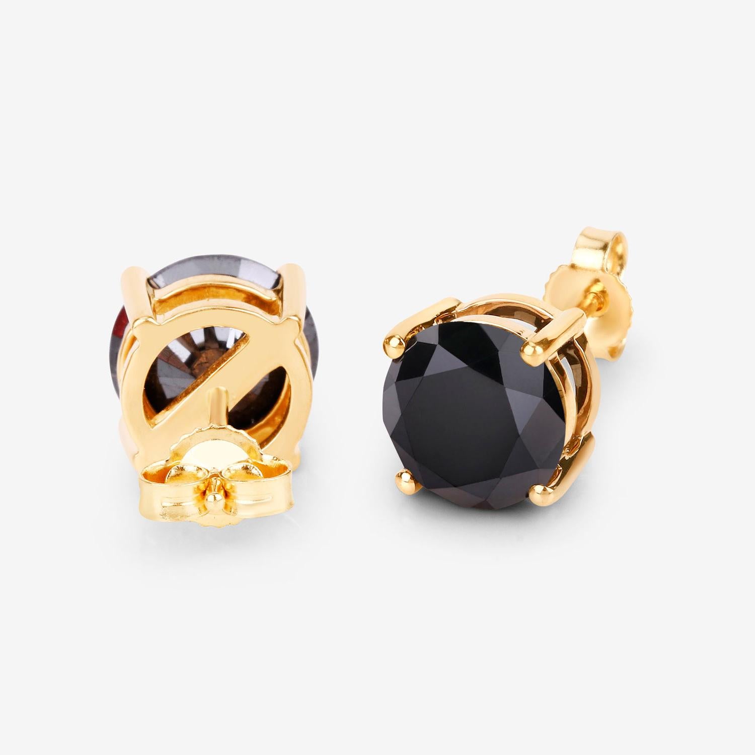 Women's or Men's Black Diamond Earrings 4.76 Carats 14K Yellow Gold For Sale