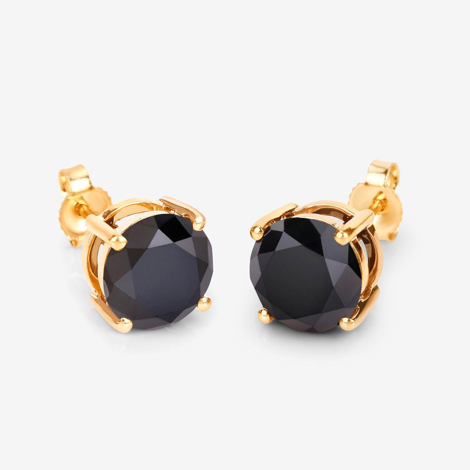 Black Diamond Earrings 4.76 Carats 14K Yellow Gold For Sale 1