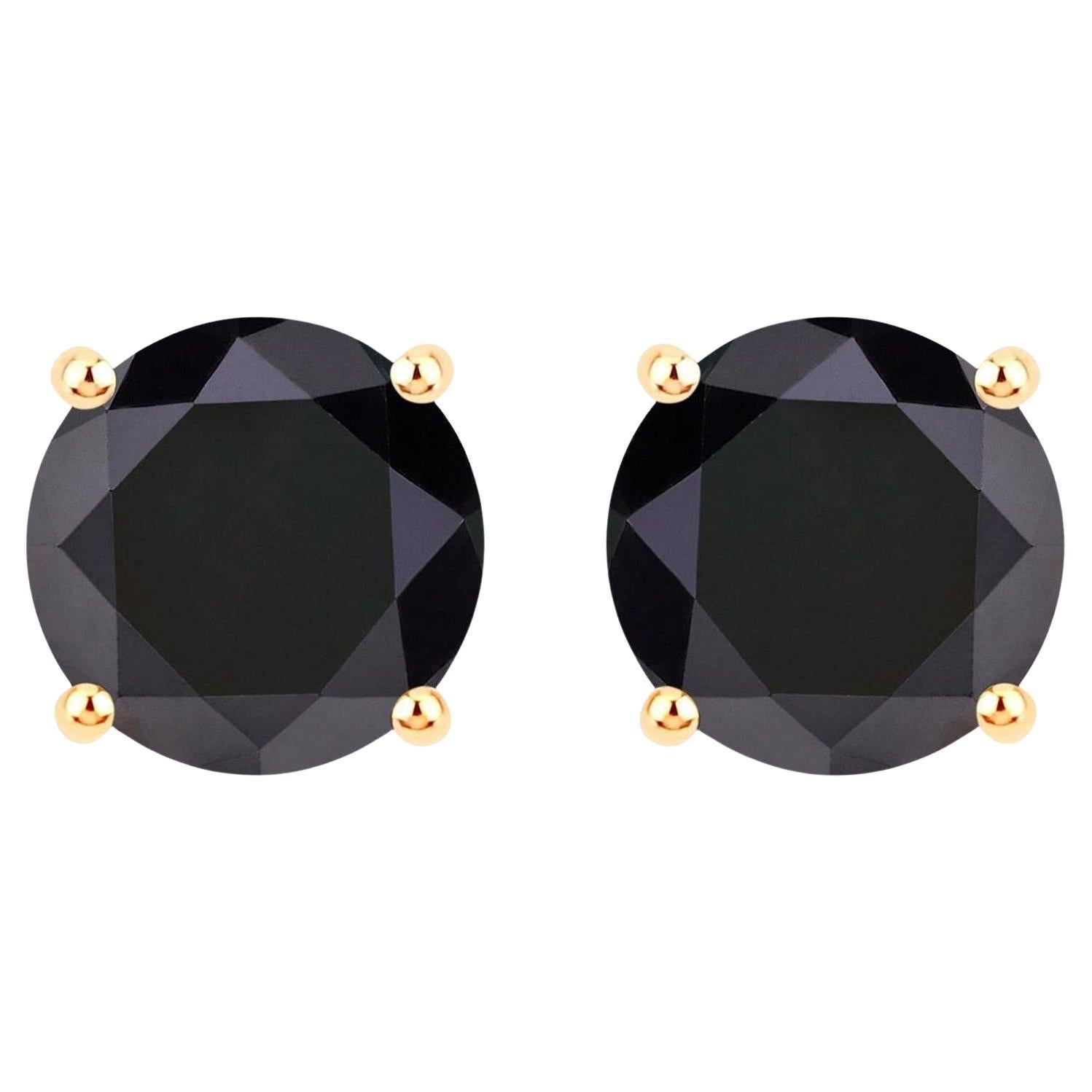 Black Diamond Earrings 4.76 Carats 14K Yellow Gold For Sale