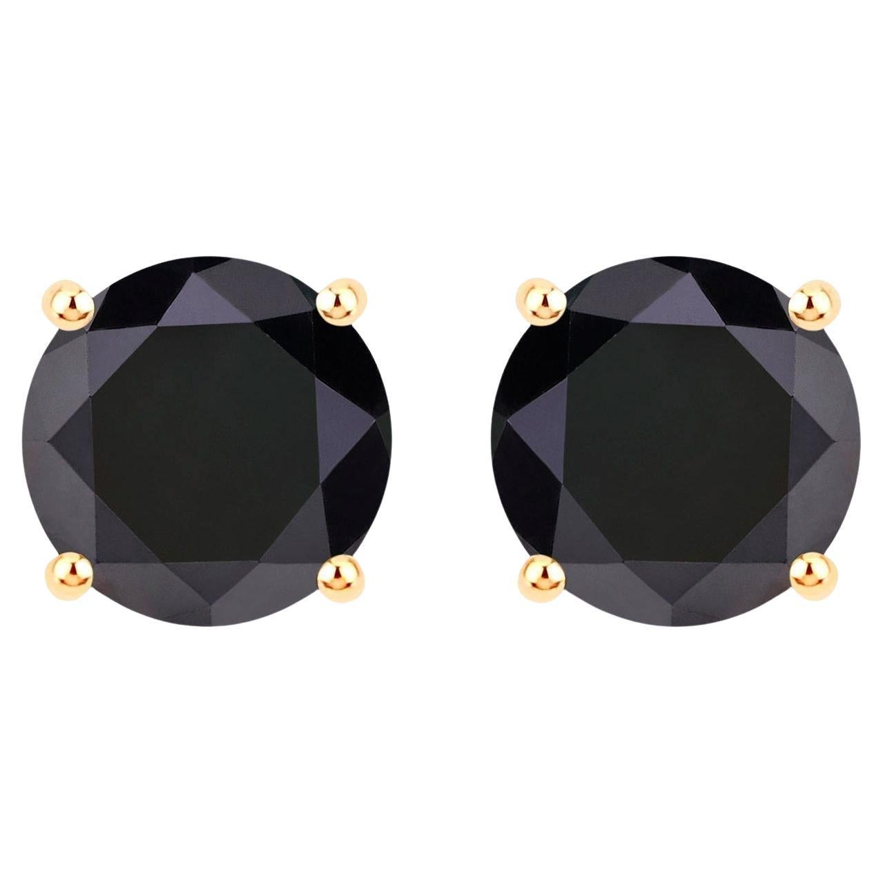 Schwarze Diamant-Ohrringe 4,76 Karat 14K Gelbgold