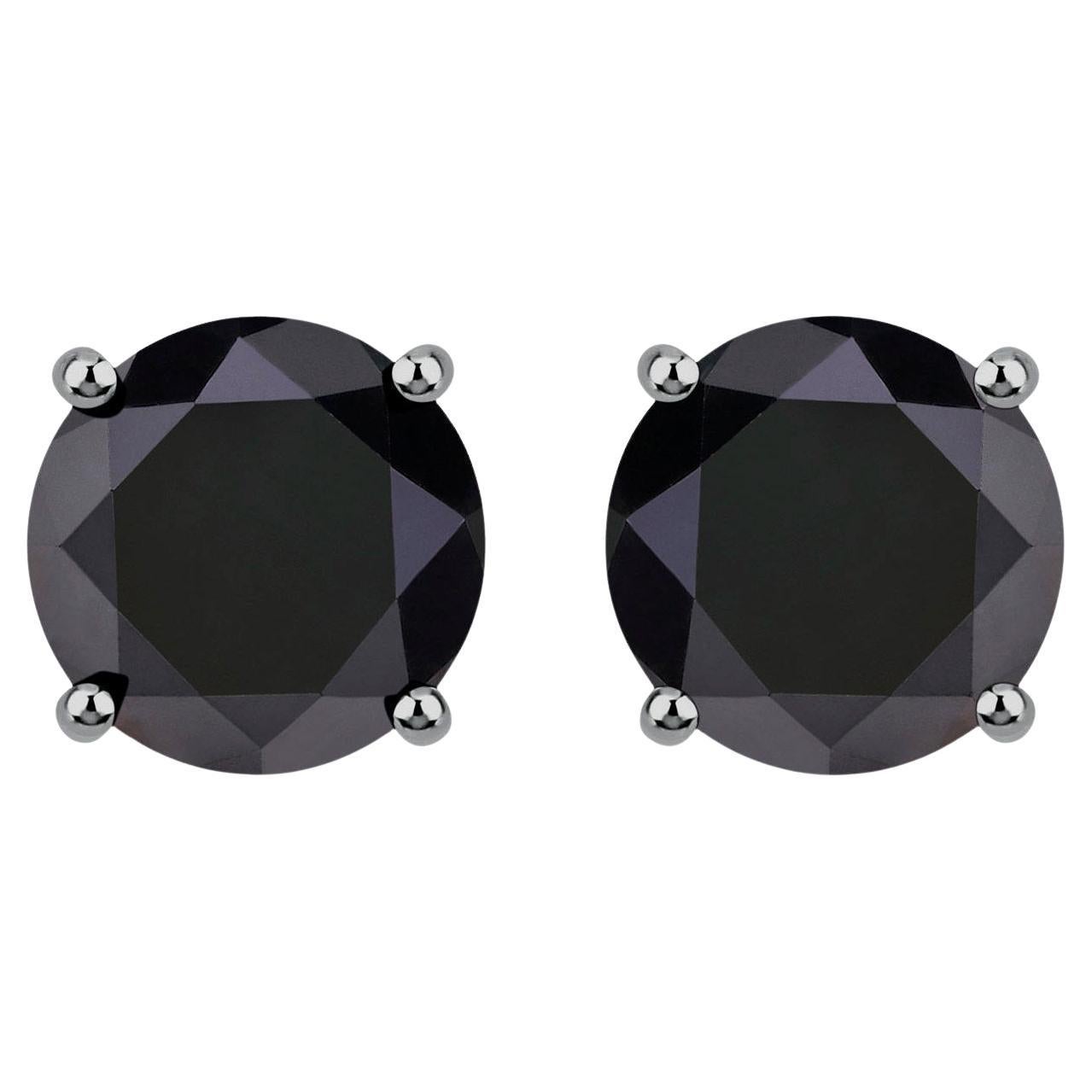 Black Diamond Earrings 4.8 Carats 14K White Gold