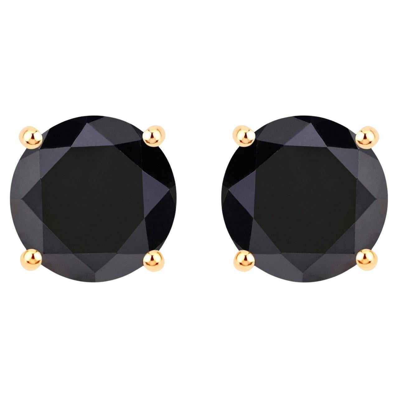 Black Diamond Earrings 4.9 Carats 14K Yellow Gold