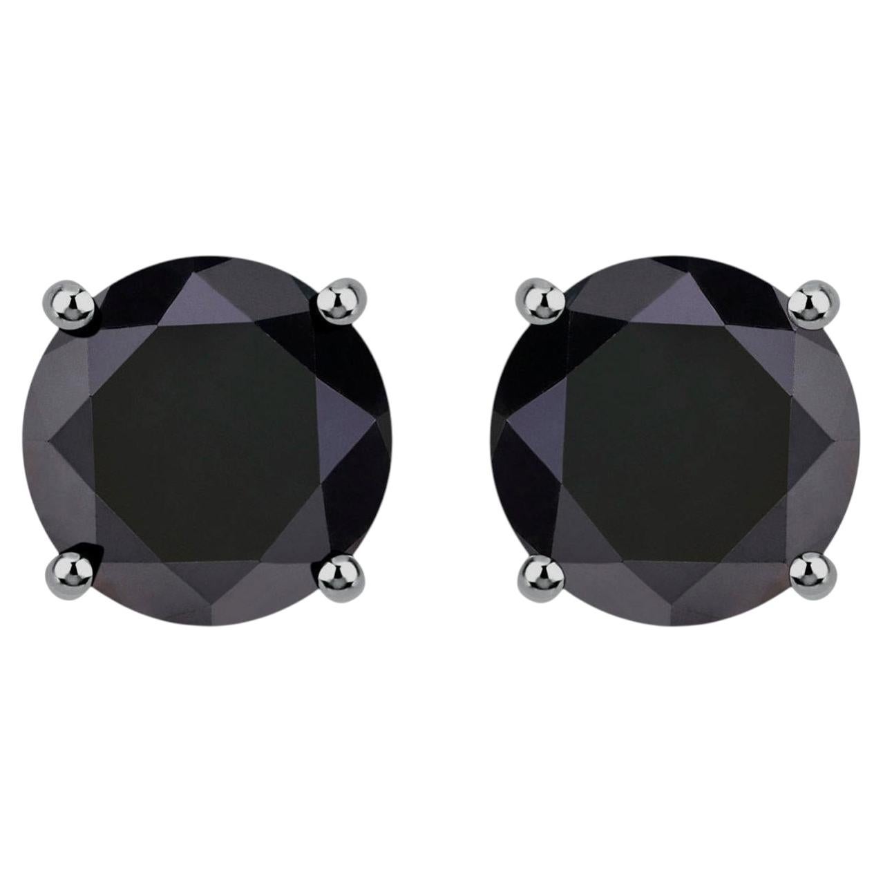 Black Diamond Earrings 5.4 Carats 14K White Gold