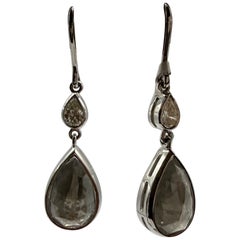 Black diamond earrings dangling long earrings 14KT gold