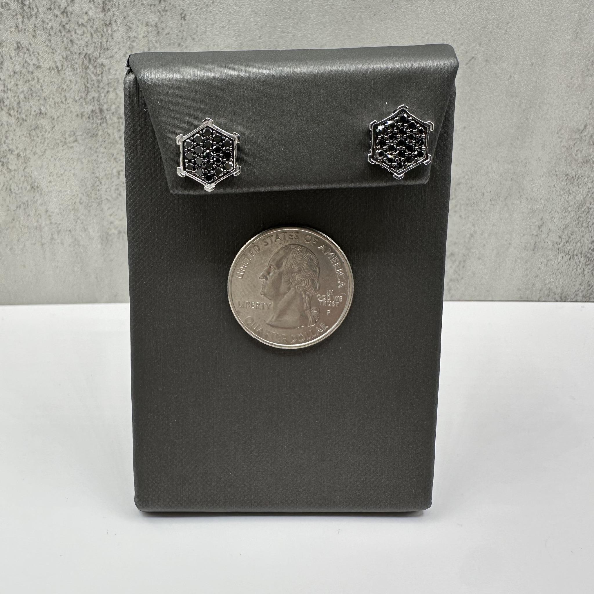 Black Diamond Earrings in Sterling Silver – 1ctw, Threaded Backs, New In New Condition For Sale In West Hempstead, NY