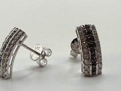 Black diamond earrings screw backs 14KT white gold modern design