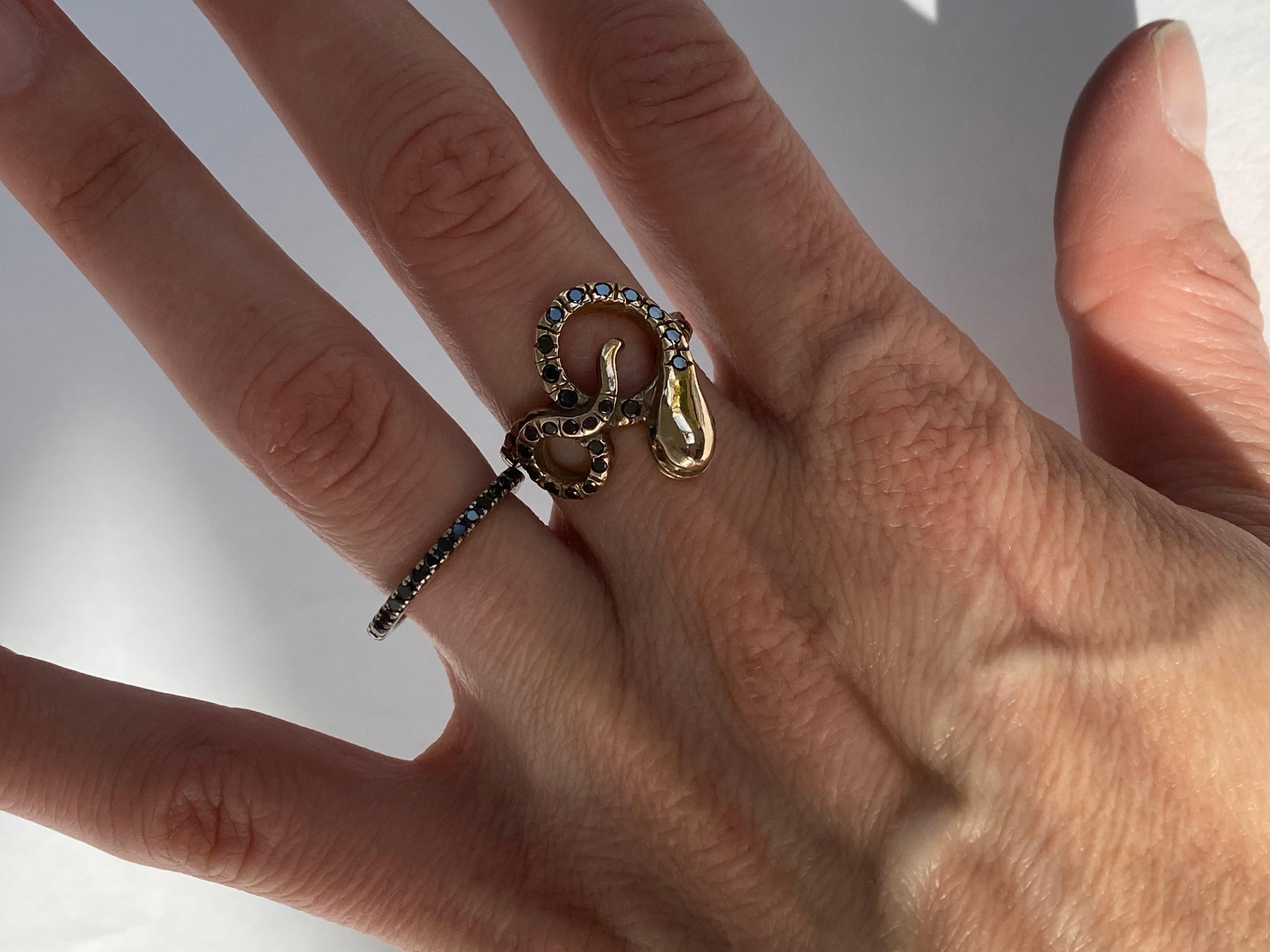 Black Diamond Emerald Snake Ring Gold Victorian Style 7