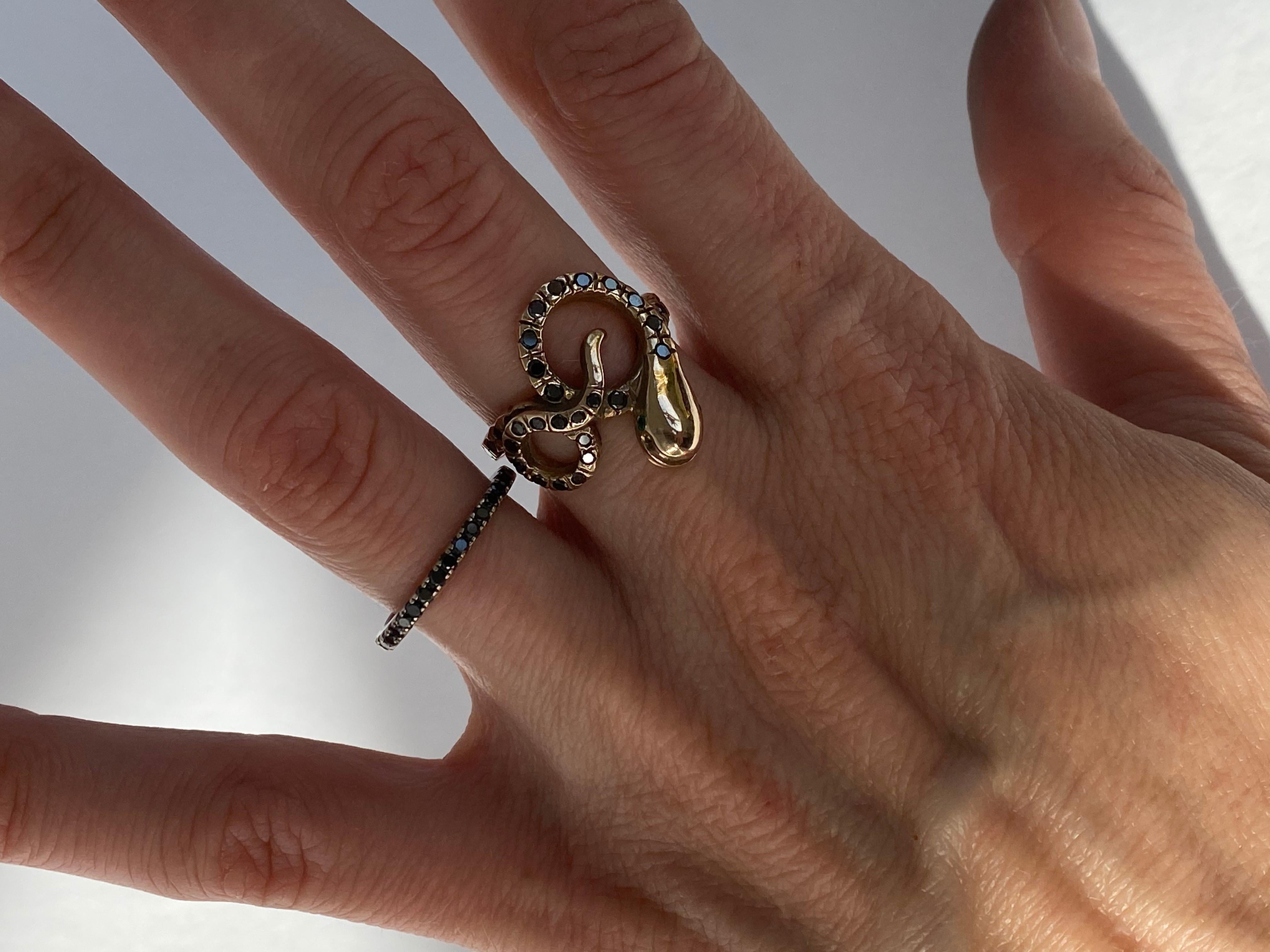 Black Diamond Emerald Snake Ring Gold Victorian Style 9