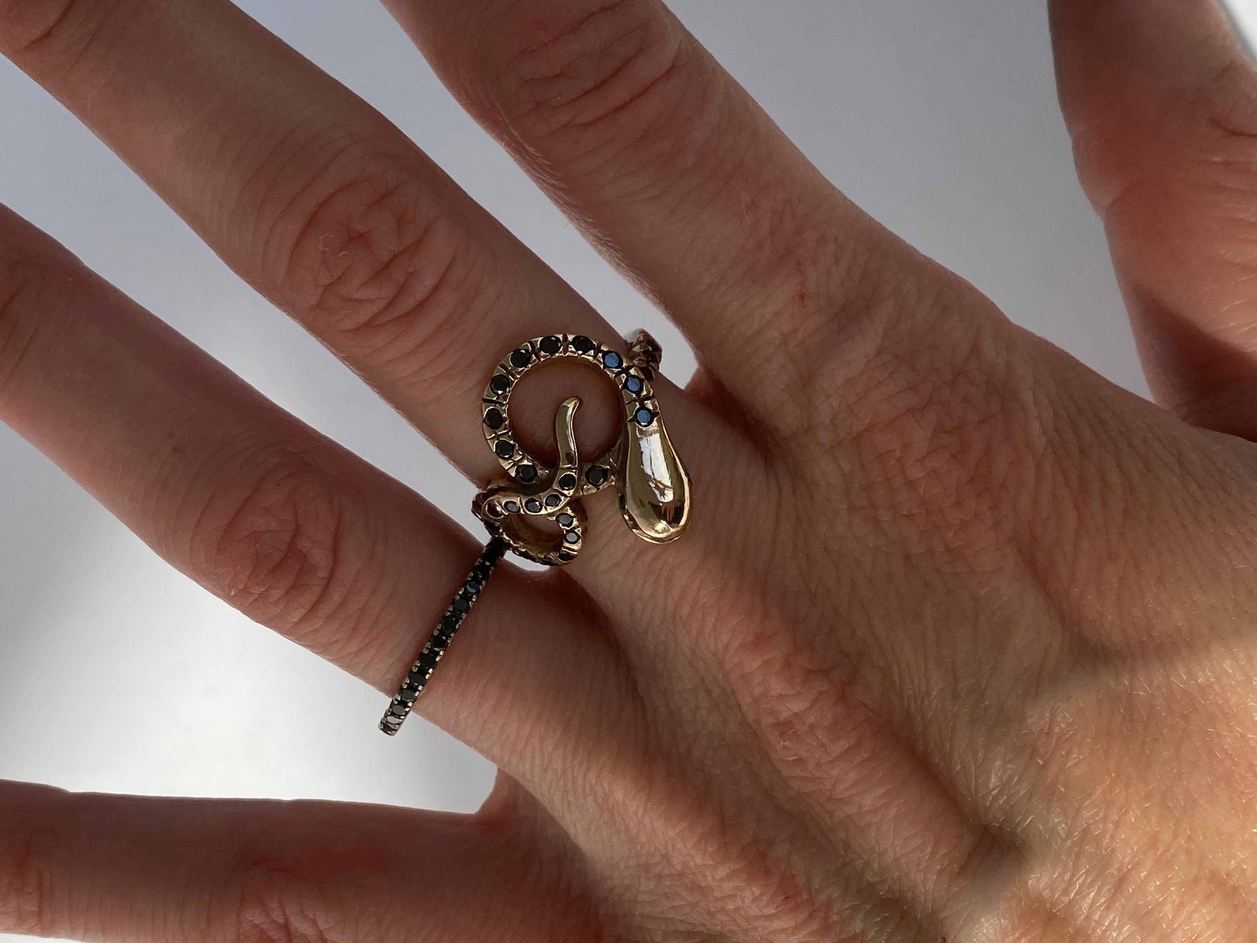 Black Diamond Emerald Snake Ring Gold Victorian Style 3