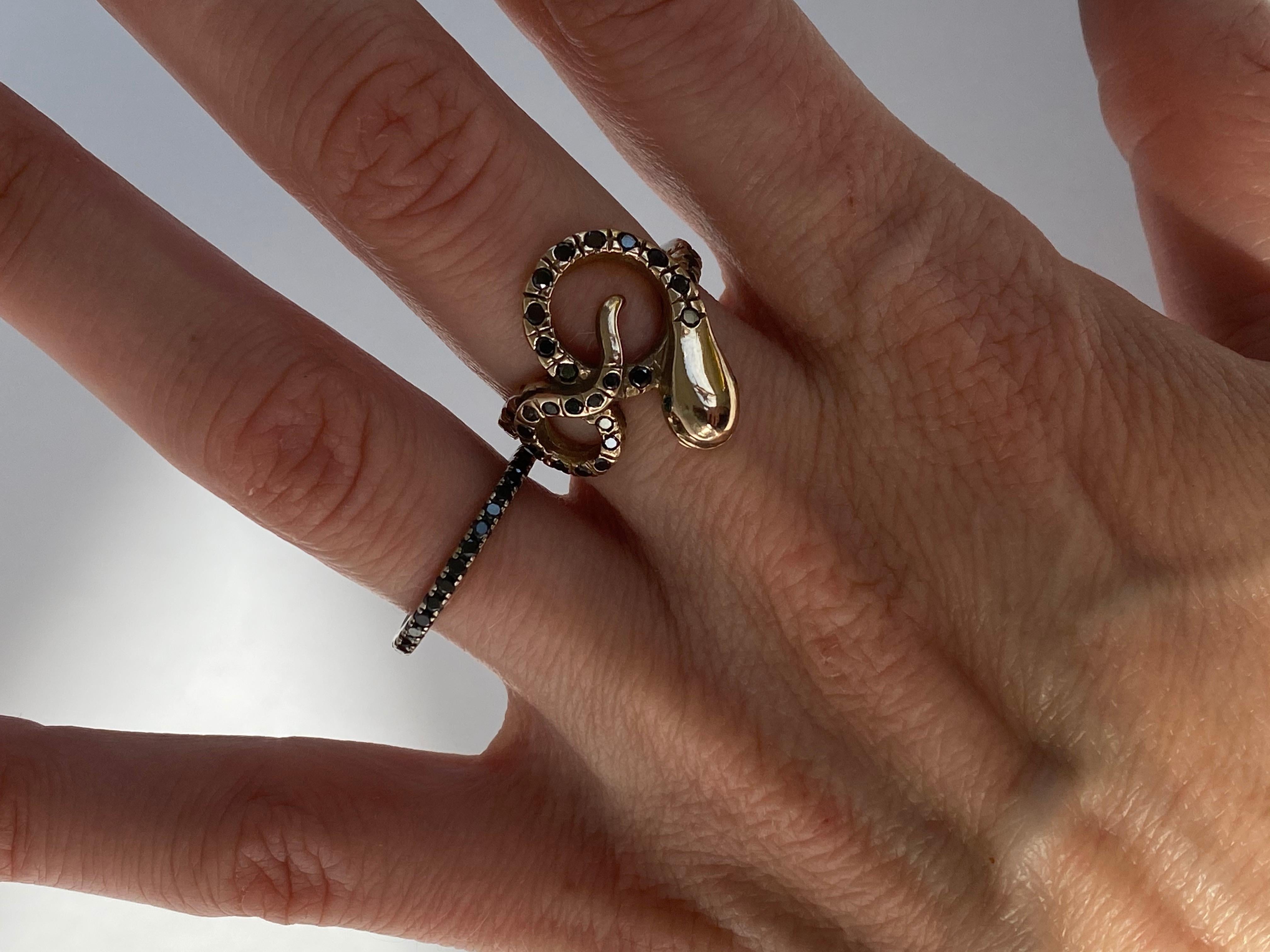 Black Diamond Emerald Snake Ring Victorian Style 10