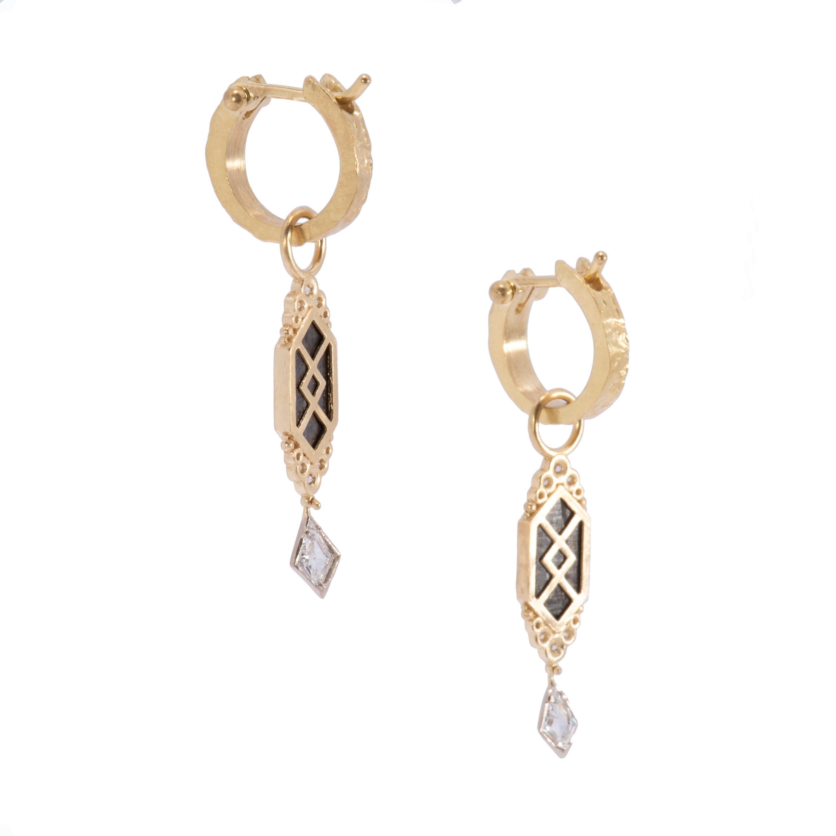 Contemporary Black Diamond Empress II Drop Earrings in 18 Karat Gold
