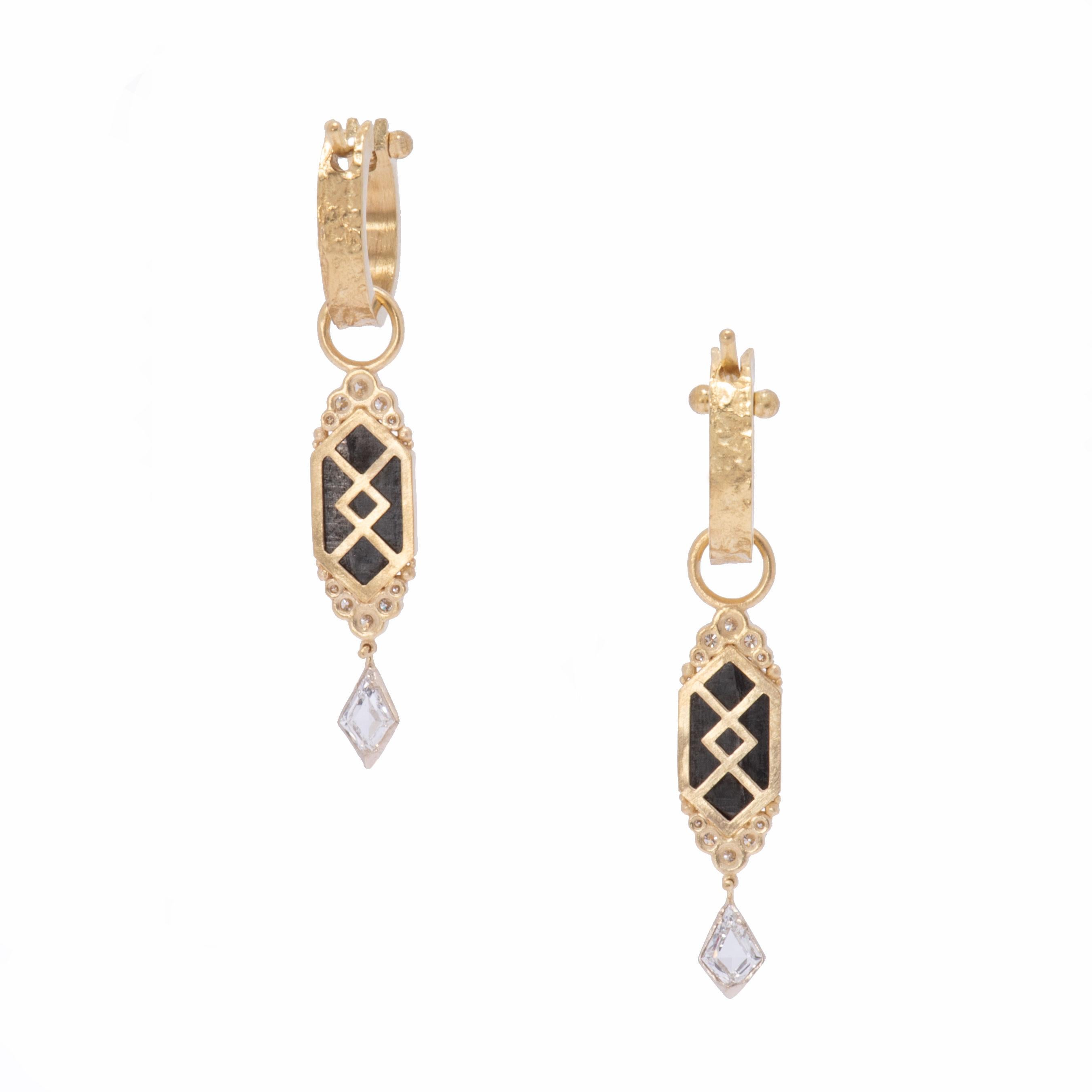 Women's or Men's Black Diamond Empress II Drop Earrings in 18 Karat Gold