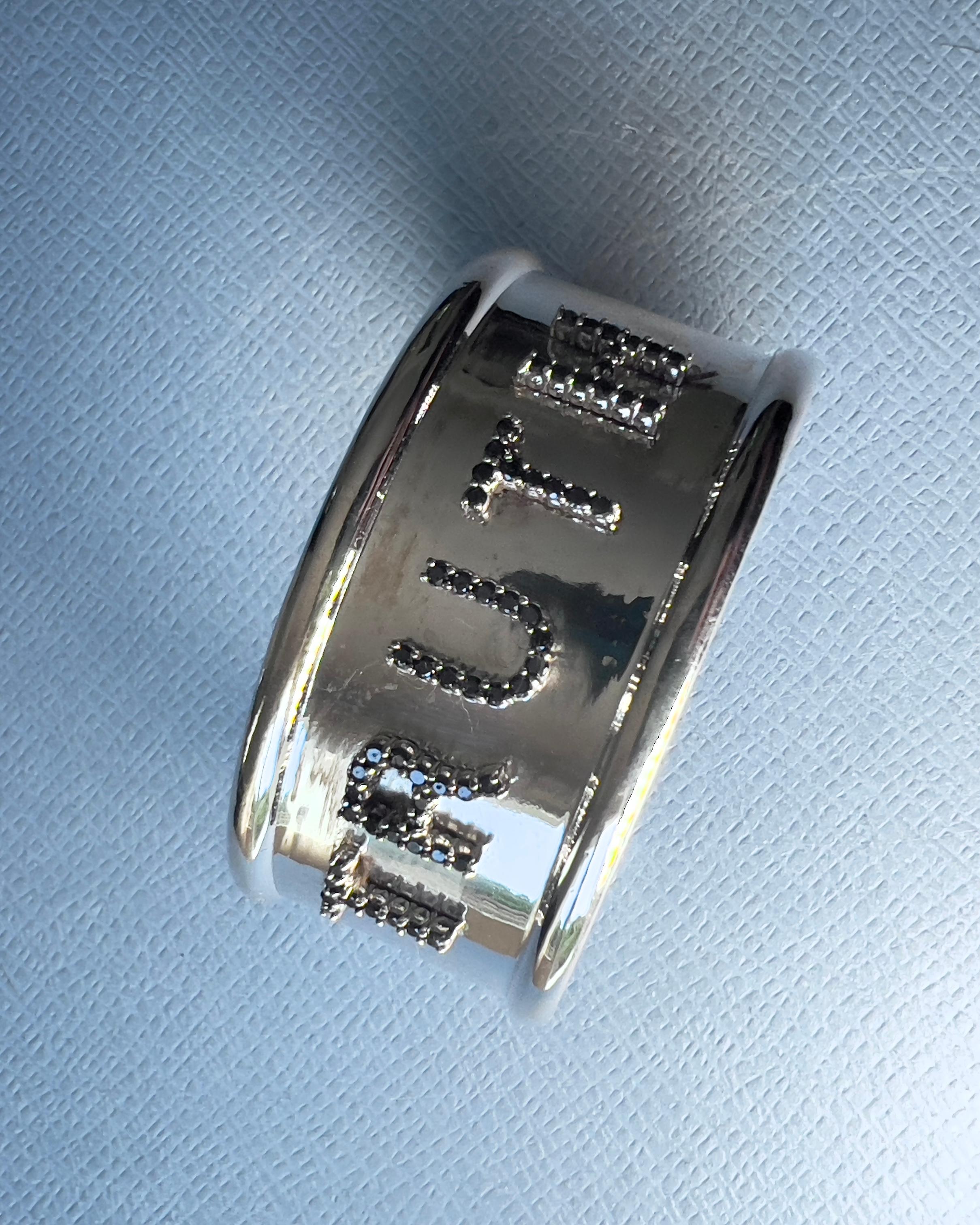 Black Diamond Encrusted Cuff TRUTH Silver For Sale 4