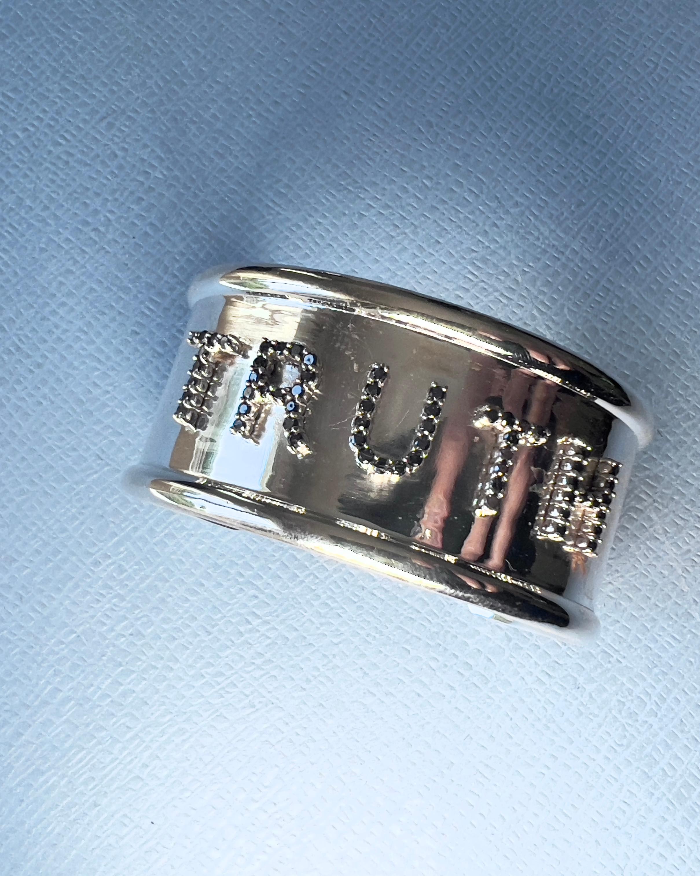 Black Diamond Encrusted Cuff TRUTH Silver For Sale 5