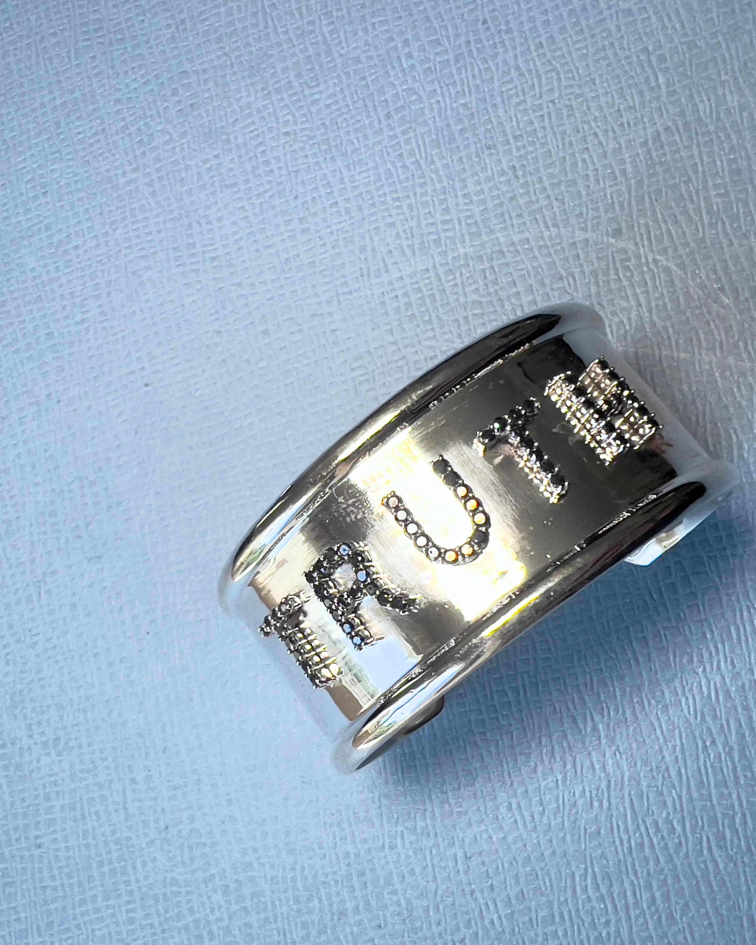Black Diamond Encrusted Cuff TRUTH Silver For Sale 2