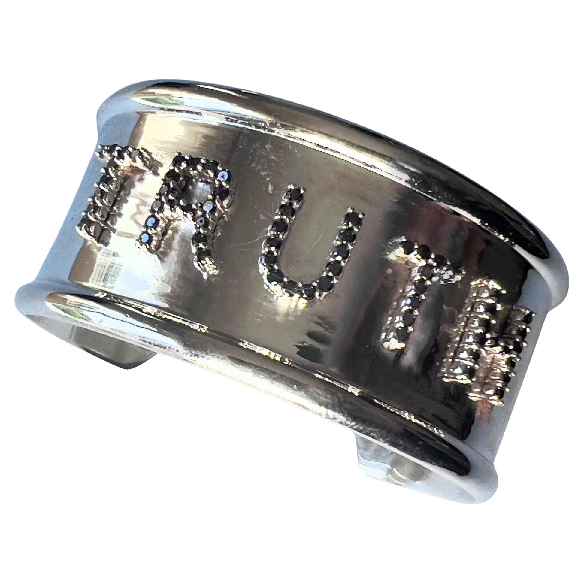 Black Diamond Encrusted Cuff TRUTH Silver For Sale