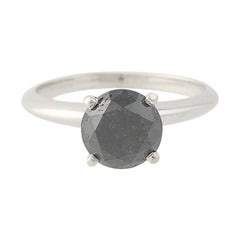 Black Diamond Engagement Ring 14 Karat White Gold Round Cut Solitaire 2.27 Carat