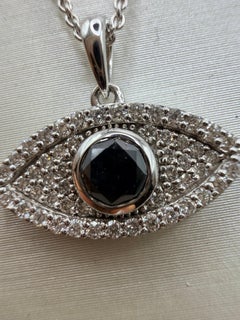 Black diamond evil eye pendant necklace 18KT gold
