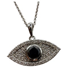 Black diamond evil eye pendant necklace 18KT gold