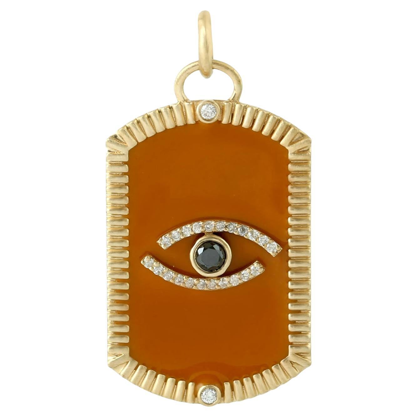 Pendentif en or jaune 18 carats avec breloque œil en diamant noir émaillé
