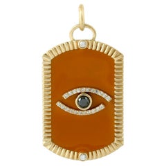 Pendentif en or jaune 18 carats avec breloque œil en diamant noir émaillé