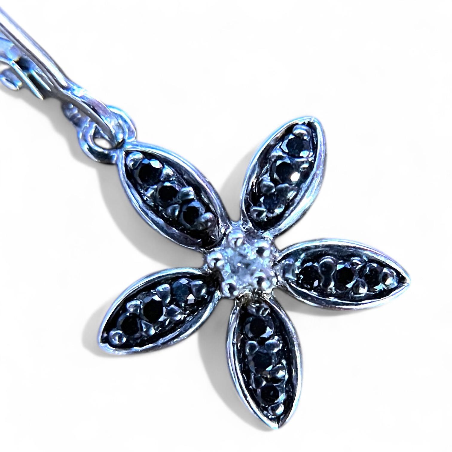 Modern Black Diamond Flower Earrings For Sale