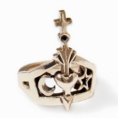 Arrow Cross Heart Moon Ring Gold Cocktail Ring Black Diamond