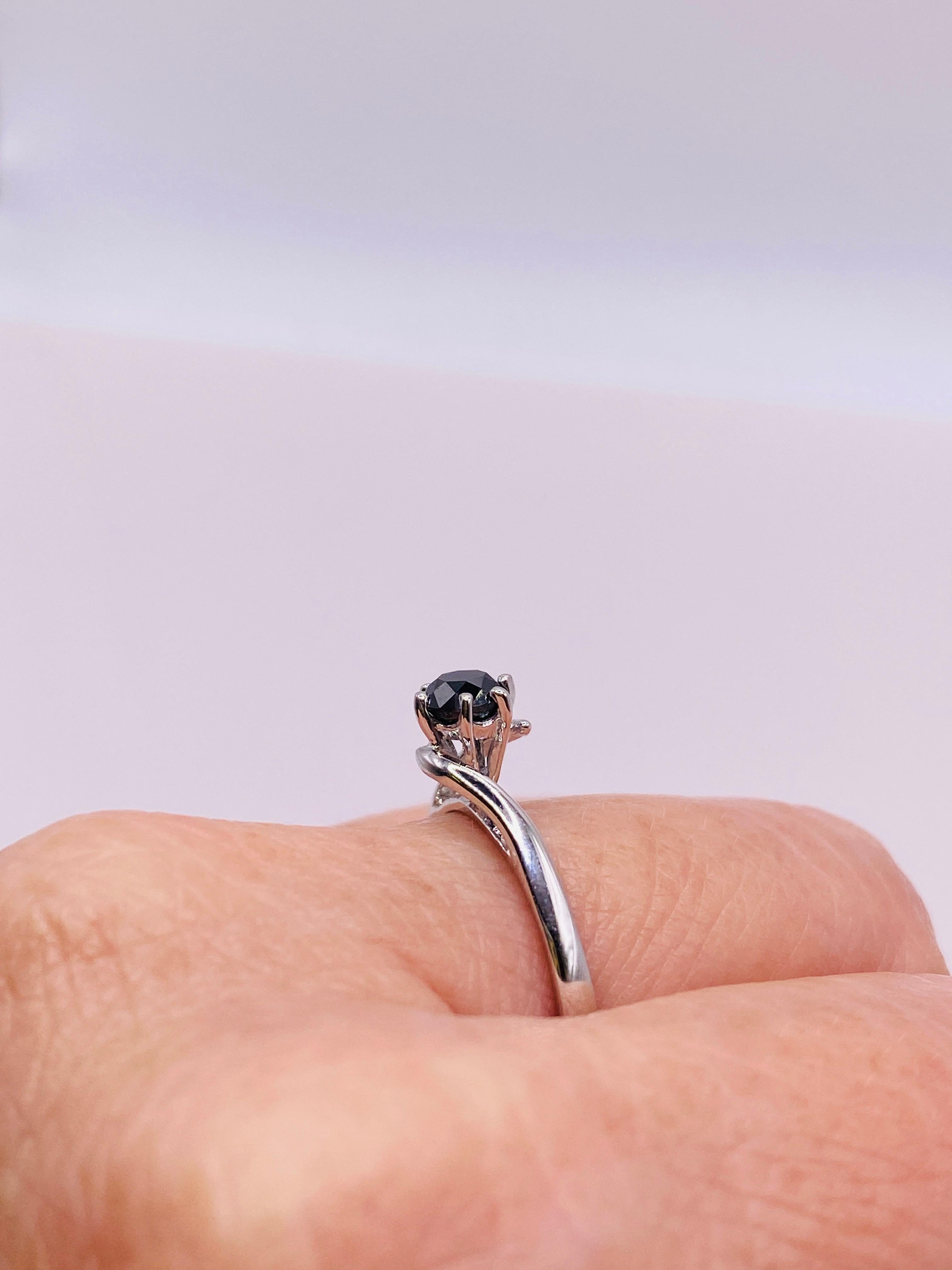 Women's or Men's Black Diamond Gold Engagement Ring For Sale