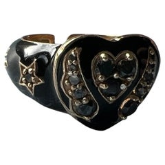 Black Diamond Gold Heart Ring Black Enamel
