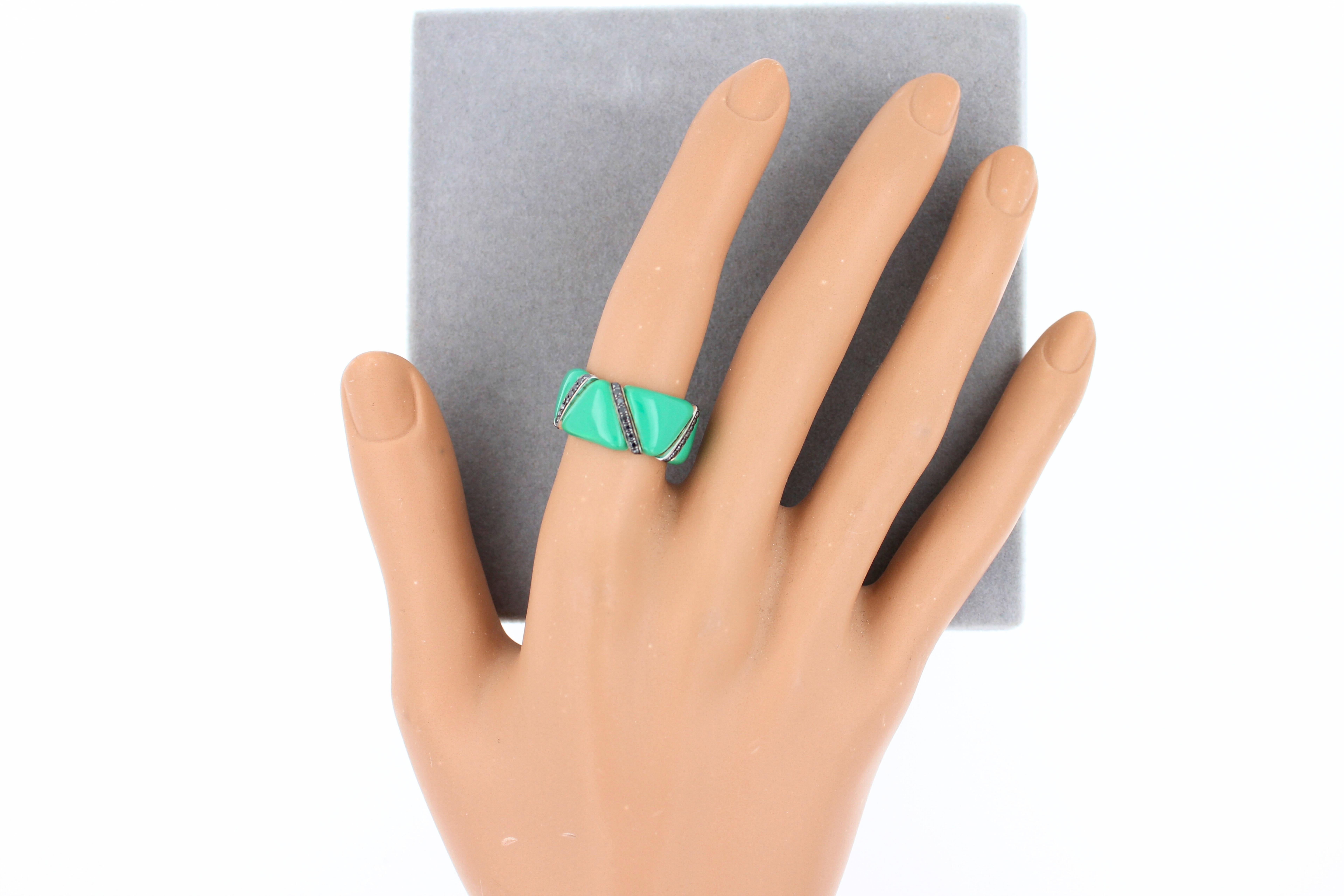 Eternity-Ring aus 18 Karat Weißgold mit schwarzer Diamant und grüner Emaille, einzigartiger italienischer Ring im Angebot 8