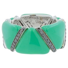 Black Diamond Green Enamel Eternity Band 18 Karat White Gold Unique Italian Ring