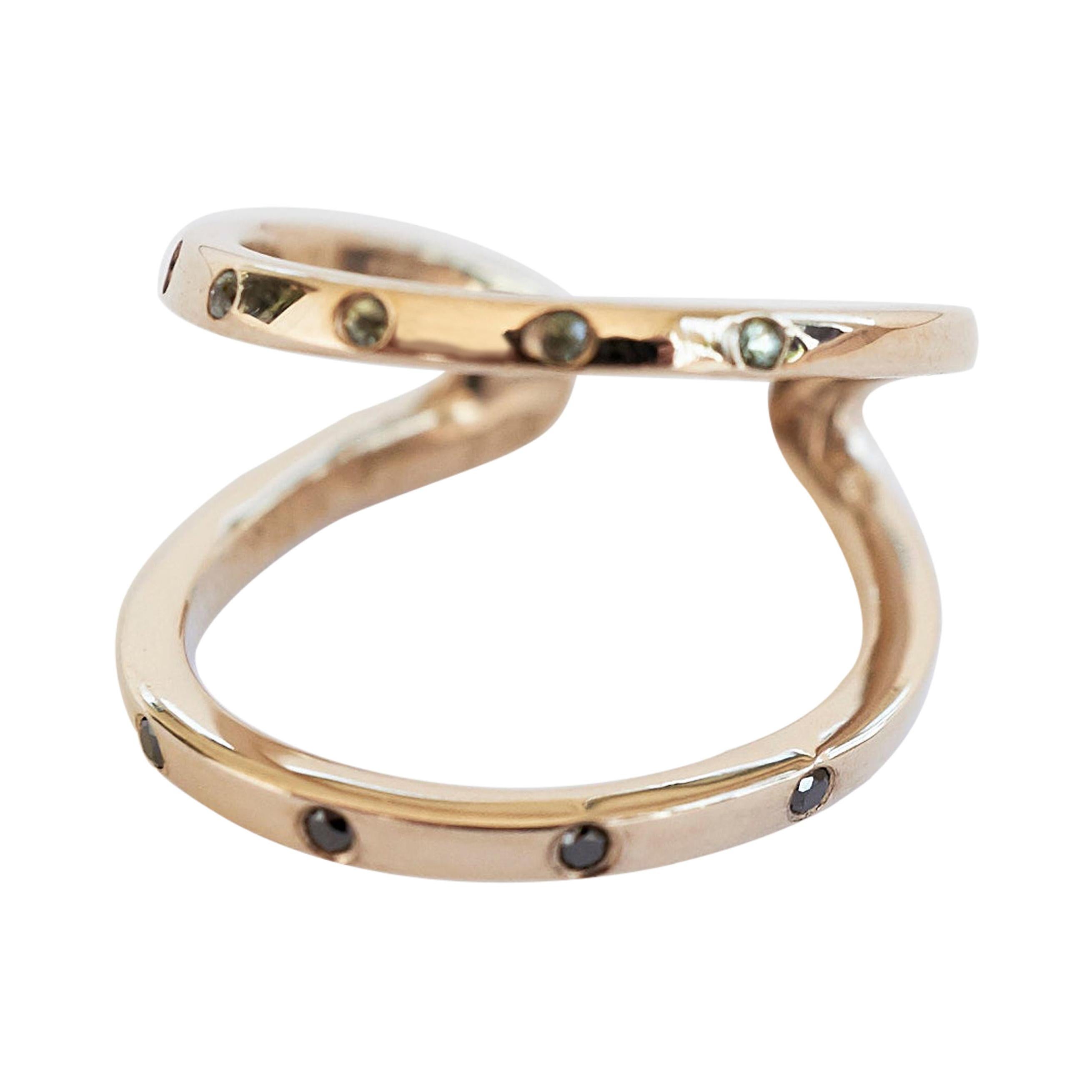 Black Diamond Green Sapphire 14 Karat Gold Ring Adjustable Open

