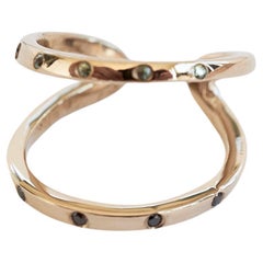 Diamante Negro Zafiro Verde Anillo de Oro de 14 Kilates Adhustable Abierto