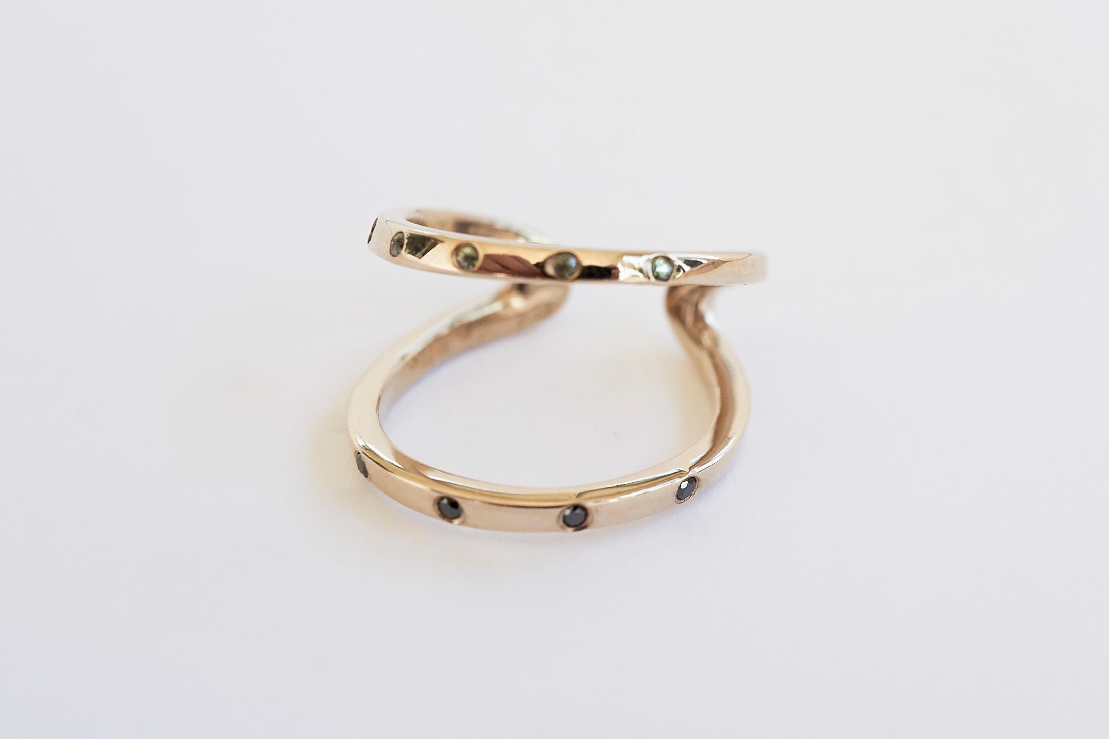 Black Diamond Green Sapphire Ring Gold Vermeil Cocktail Ring Onesie J Dauphin For Sale 2