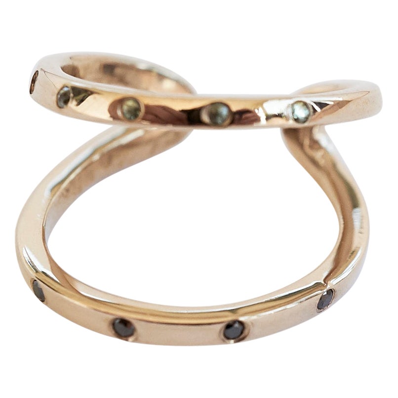 Schwarzer Diamant Grüner Saphir Ring Gold Vermeil Cocktail-Ring Onesie J Dauphin