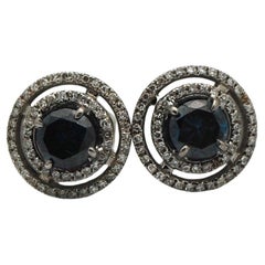 Black diamond halo earrings studs 18KT gold screw back studs earrings