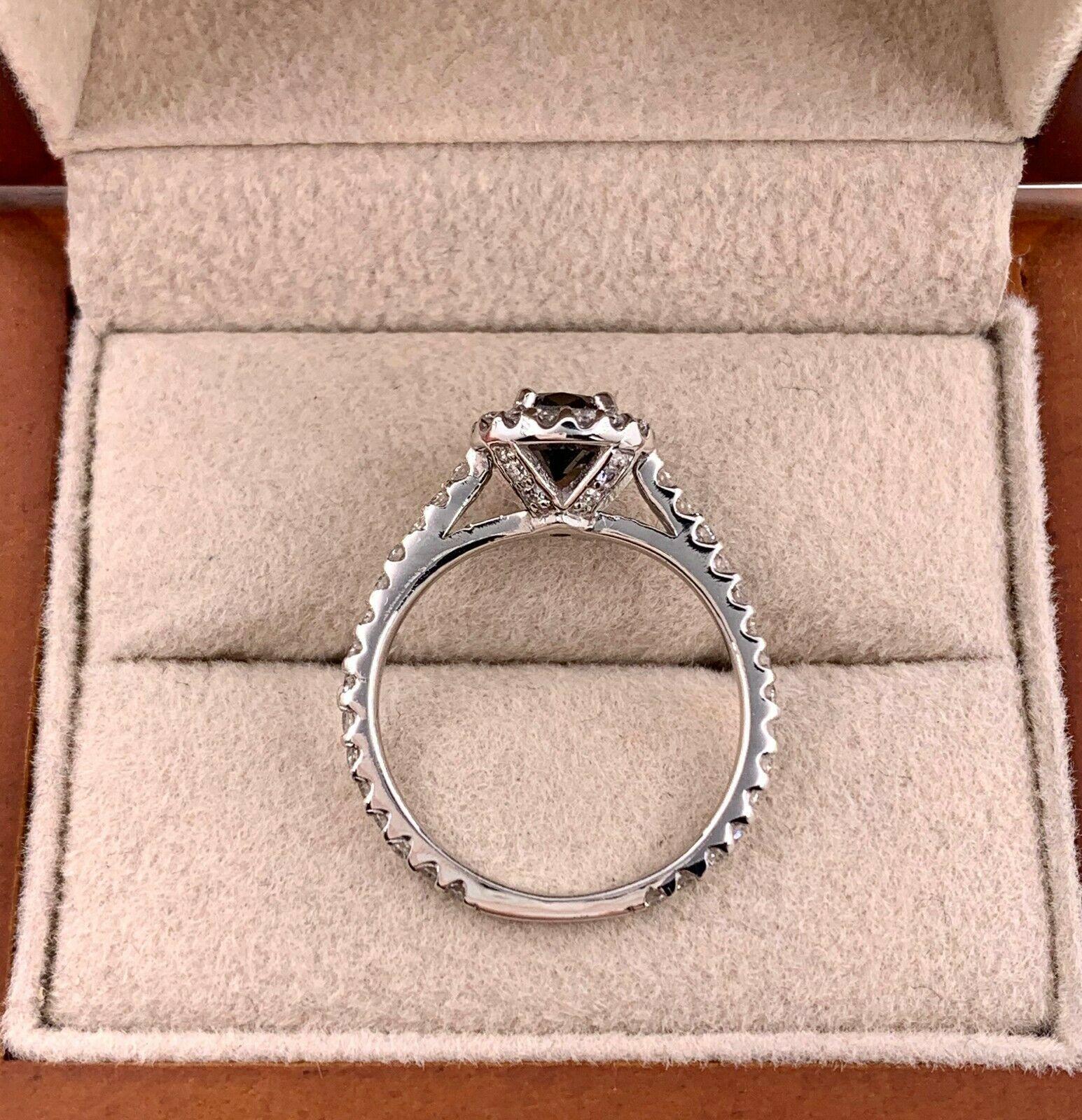 Black Diamond Halo Engagement Ring 1.32 Carat 14 Karat White Gold In Excellent Condition For Sale In San Diego, CA